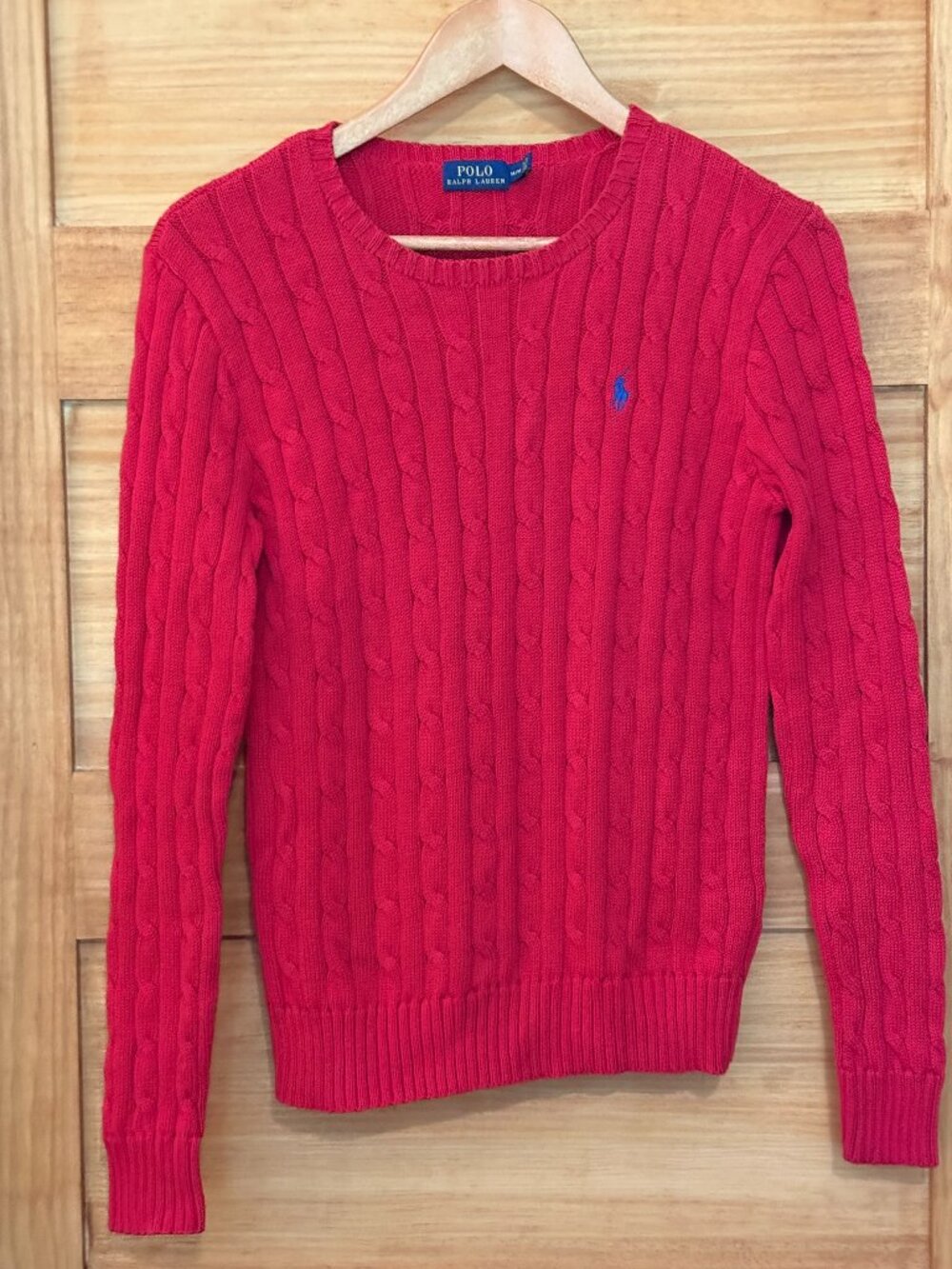 Polo Ralph Lauren Classic Red Cotton Cable Knit Crewneck Sweater Women's size M